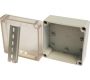 Enclosures - General Purpose Enclosures/Junction Boxes - DN12T - Grey RAL7035 IP66, IK08 general purpose ABS enclosure with internal mounting stand-offs. Supplied complete with 35mm DIN rail section for internal component mounting. The clear polycarbonate lids are secured by captive plastic screws once inserted into the lid.
